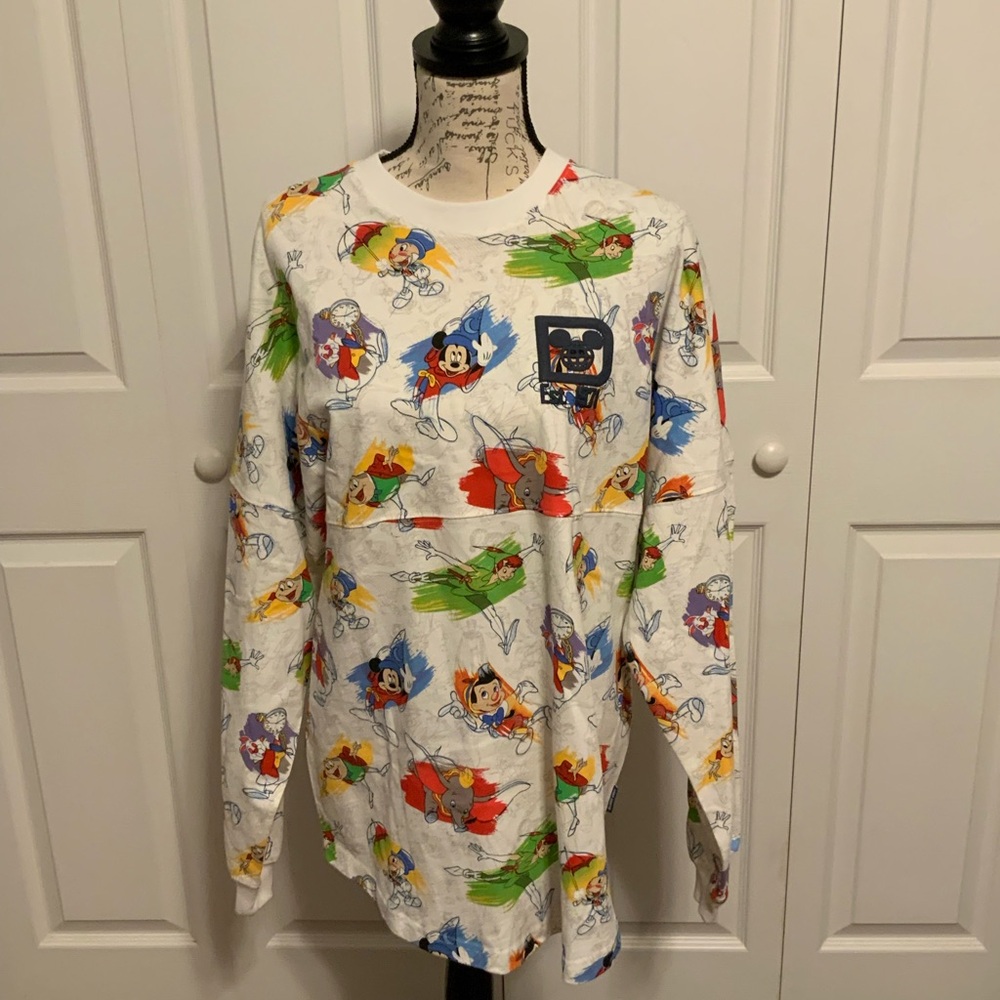 White and Red Crew Neck Sweater with Vibrant Patterns